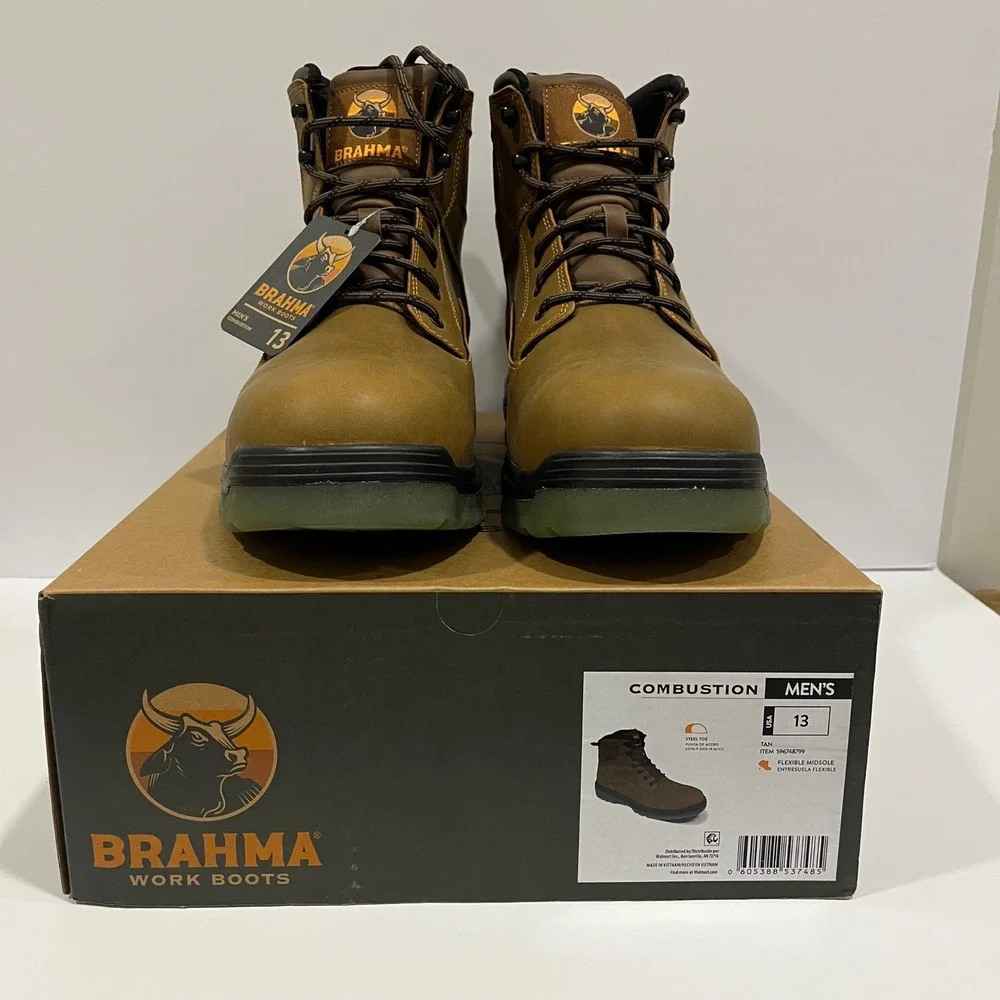 Brahma Combustion Mens Steel Toe Work Boots Tan Brown 596748799 Size 13